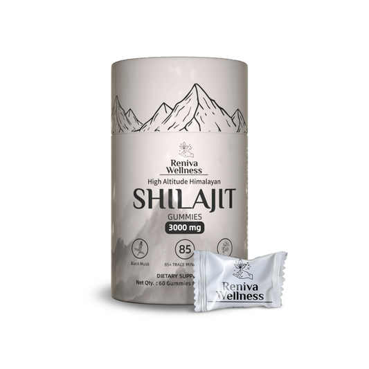 RENIVA Wellness Himalayan Shilajit gummies bottle for energy, vitality, and testosterone support