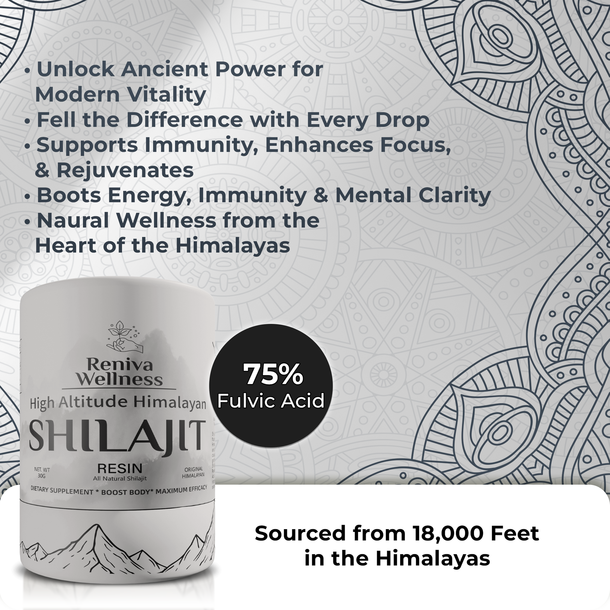 RENIVA Wellness Shilajit resin supporting fertility and sperm health, boosting testosterone levels naturally