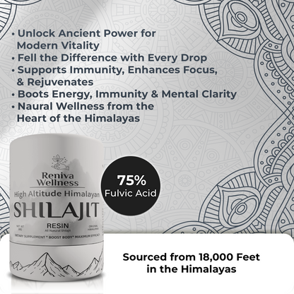 RENIVA Wellness Shilajit resin supporting fertility and sperm health, boosting testosterone levels naturally